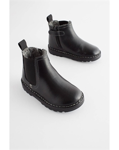 Кожаные ботинки челси с мехом, черный Next