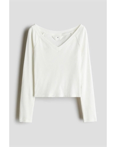 Топ в рубчик с v-образным вырезом, белый H&m