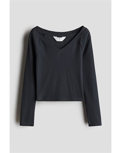 Лонгслив в рубчик с v-образным вырезом, темно-серый H&m