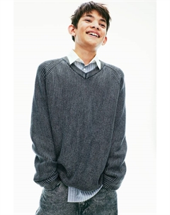 Свитер рельефной вязки с V-образным вырезом, черный H&m