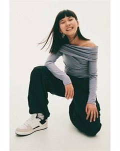 Рубашка с открытыми плечами из трикотажа, серый H&m