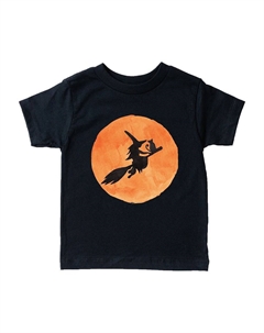 Молодежная футболка с короткими рукавами и рисунком «Акварельная ведьма на метле», черный The juniper shop