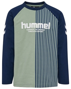 Лонгслив, синий/зеленый Hummel
