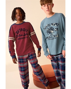 Пижама в клетку с длинными рукавами из 100% хлопка, 2 пары, красный/синий Next