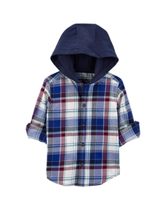 Клетчатая рубашка с капюшоном и пуговицами для мальчика Carter для мальчика, цвет Blue Plaid Carter`s