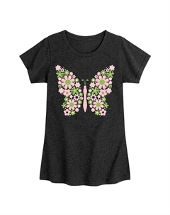 Футболка с цветочным узором бабочки для девочек 7–16 лет, цвет Heather Black Licensed character