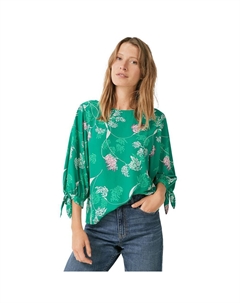 Женская блузка размера 3/4 с завязками на рукавах больших размеров, цвет Emerald Sea Floral Ellos