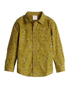 Тканая рубашка на пуговицах с длинными рукавами для малышей и малышей, цвет Outdoor Print Jumping beans