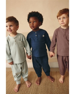 Пижама Snuggle rib, 3 шт в упаковке, синий/светло-зеленый/коричневый Next