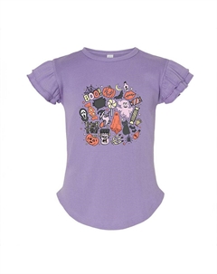 Футболка с рисунком и коллажем на Хэллоуин для малышей с развевающимися рукавами, цвет Lavender The juniper shop