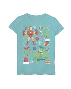 Футболка с рисунком «Праздничный коллаж» и «Железный человек и Халк» для девочек 7–16 лет Marvel