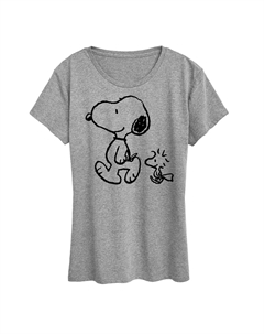 Женская футболка с рисунком Peanuts Snoopy & Woodstock Walk, серый Licensed character