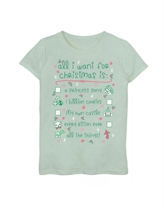 Футболка с рисунком «Все, что я хочу на Рождество» для девочек 7–16 лет, светло-зеленый Unbranded