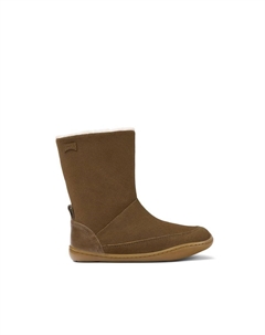 Ботинки коричневые кожаные для девочки с внутренней частью из овчины, коричневый Camper