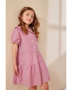 Многослойное школьное платье в клетку Vichy с высоким содержанием хлопка и воротником, красный Next