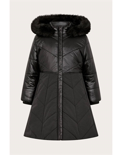 Пальто трапеция с капюшоном из искусственного меха, черный Monsoon
