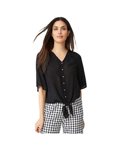 Женская блузка больших размеров с v-образным вырезом и завязкой спереди, черный Ellos