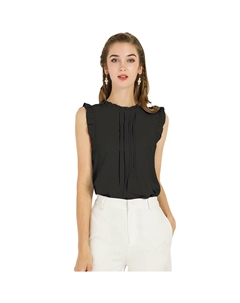 Топ без рукавов для женщин, деловые офисные блузки с винтажным цветочным принтом и рюшами, черный Allegra k