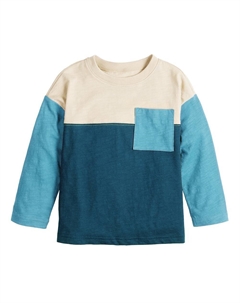 Футболка с длинными рукавами и карманами с цветными блоками для маленьких мальчиков, цвет Blue Jean Jumping beans