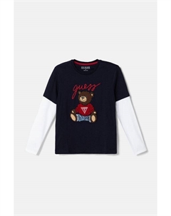Детская хлопковая рубашка с длинным рукавом, темно-синий Guess