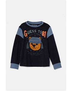 Детская хлопковая рубашка с длинным рукавом, темно-синий Guess