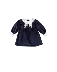 Бархатное платье для девочки с контрастными аппликациями, темно-синий Babidu