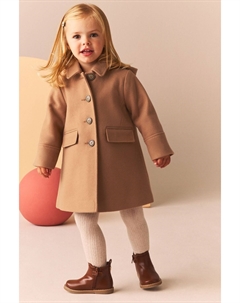 Однобортное пальто с капюшоном из шерсти (3 мес 10 лет), коричневый Next