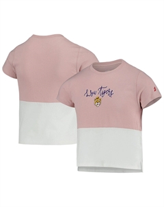 Студенческая одежда молодежной лиги для девочек - розовая футболка с цветными блоками LSU Tigers Unbranded