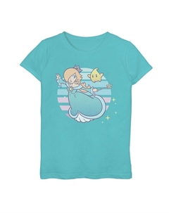 Круглая футболка с изображением портрета Nintendo Super Mario Galaxy Rosalina и Luma для девочек 7–16 лет, цвет Tahiti Blue Licensed character