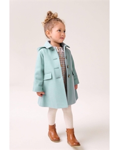 Однобортное пальто с капюшоном из шерсти (3 мес 10 лет), зеленый Next