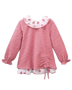 Платье из фактурного плюша для девочки в горошек, розовый Dadati