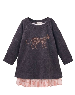Темно-серое девичье платье в сочетании с леопардовыми мотивами, темно-серый Dadati