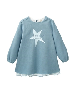Платье комбинированное из ткани для девочки с передней звездой, светло-синий Dadati