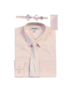 Детская классическая рубашка с длинными рукавами + однотонный галстук, галстук-бабочка и носовой платок, цвет Pink W Tie Set Gioberti