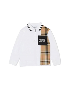 Футболка детская на полумолнии, белый / коричневый Burberry