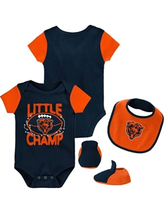 Для новорожденных и младенцев темно-синий/оранжевый комплект из трех частей: боди, нагрудник и пинетки Chicago Bears Little Champ Outerstuff