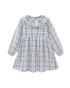 Голубое платье в клетку для девочки с рюшами на шее, синий Dadati