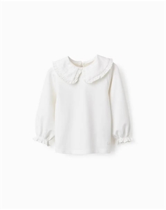 Футболка для девочки с нагрудным воротником и рюшами, белый Zippy