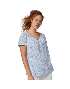 Женская крестьянская блузка больших размеров с вырезом в виде каплевидного выреза, цвет White Blue Print Ellos