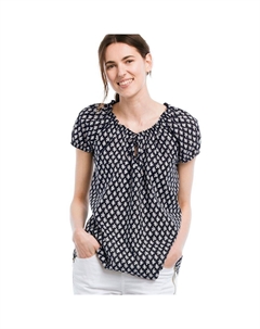 Женская крестьянская блузка больших размеров с вырезом в виде каплевидного выреза, цвет Navy White Print Ellos