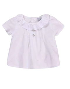 Блуза для девочки с короткими рукавами и рюшами на воротнике, белый Dadati