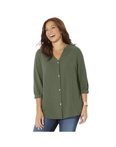 Женская легкая и воздушная блузка размера плюс с Y-образным вырезом, цвет Olive Green Catherine's