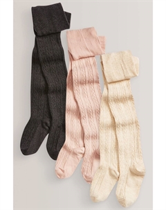 Комплект из 3 пар колготок косой вязки с высоким содержанием хлопка Графитово-розовый кремовый, розовый Next
