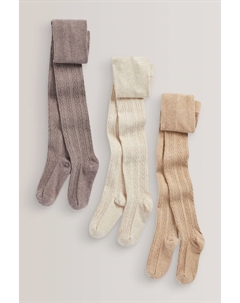 Комплект из 3 пар колготок косой вязки с высоким содержанием хлопка, коричневый Next