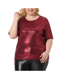 Топ больших размеров для женщин, футболка с металлическим круглым вырезом и коротким рукавом, вечерние блузки, футболки, цвет Burgundy Agnes orinda