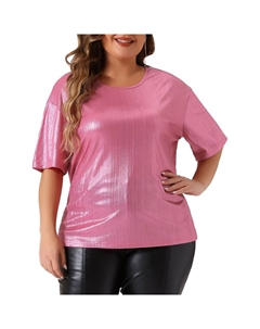 Топ больших размеров для женщин, футболка с металлическим круглым вырезом и коротким рукавом, вечерние блузки, футболки, цвет Dark Pink Agnes orinda