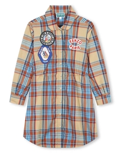 Платье-рубашка в клетку, нейтральный цвет Kenzo kids
