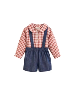 Комплект для мальчика из рубашки и джинсовых шорт на подтяжках, красный Dadati