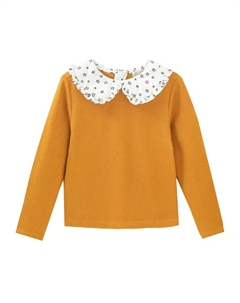 Толстовка для девочки с воротником «Питер Пэн» из трикотажного полотна горчичного цвета, горчичный Dadati