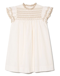 Платье со сборками и вышивкой, белый Bonpoint